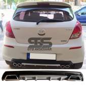 Hyundai i20 Difüzör Arka Tampon Eki 2 Egzoz Çıkışlı Gri Lüx Tip thumbnail 1