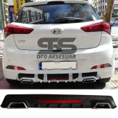 Hyundai i20 Difüzör Arka Tampon Eki 2 Egzoz Çıkışlı Siyah Reflektörlü - 1