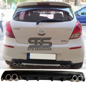 Hyundai i20 Difüzör Arka Tampon Eki 4 Egzoz Çıkışlı Siyah Lüx Tip thumbnail 1