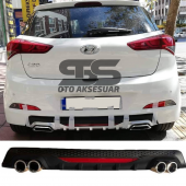 Hyundai i20 Difüzör Arka Tampon Eki 4 Egzoz Çıkışlı Siyah Reflektörlü - 1