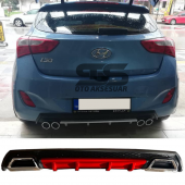 Hyundai i30 Difüzör Arka Tampon Eki 2 Egzoz Çıkışlı Kırmızı Lüx Tip thumbnail 1