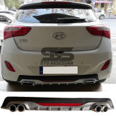 Hyundai i30 Difüzör Arka Tampon Eki 4 Egzoz Çıkışlı Gri Reflektörlü thumbnail 1