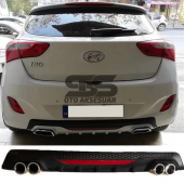 Hyundai i30 Difüzör Arka Tampon Eki 4 Egzoz Çıkışlı Siyah Reflektörlü - 1