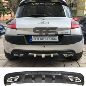 Renault Megane 2 HB Difüzör Arka Tampon Eki 2 Egzoz Çıkışlı Siyah - 1
