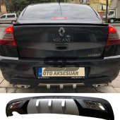 Renault Megane 2 Sedan Difüzör Arka Tampon Eki 2 Egzoz Çıkışlı Gri - 1