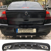 Renault Megane 2 Sedan Difüzör Arka Tampon Eki 2 Egzoz Çıkışlı Siyah - 1