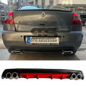 Renault Megane 2 Sedan Difüzör Arka Tampon Eki 4 Egzoz Çıkışlı Kırmızı Lüx Tip - 1
