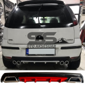 Opel Corsa  C Difüzör Arka Tampon Eki 2 Egzoz Çıkışlı Kırmızı Lüx Tip thumbnail 1