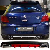 Peugeot 307 Difüzör Arka Tampon Eki 2 Egzoz Çıkışlı Kırmızı Lüx Tip - 1