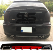 Volkswagen Polo Mk4 Difüzör Arka Tampon Eki 2 Egzoz Çıkışlı Kırmızı Lüx Tip thumbnail 1