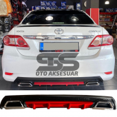 Toyota Corolla 2007-2012 Difüzör Arka Tampon Eki 2 Egzoz Çıkışlı Kırmızı Lüx Tip thumbnail 1