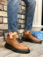 BA0327 BOA Taba Siyah Kalın Yüksek Taban Bağcıklı Spor Erkek Ayakkabı thumbnail 1