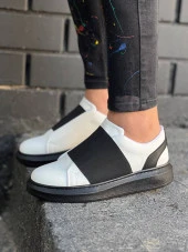 KB-040 Beyaz Cilt Siyah Yüksek Taban Bağcıklı Günlük Erkek Ayakkabı thumbnail 2