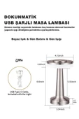Şarj Edilebilir Kablosuz LED Masa Lambası, Dokunmatik Sensörlü, 3 Seviyeli , Komodin Restoran Fener - 5