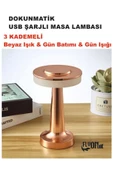 Şarj Edilebilir Kablosuz LED Masa Lambası, Dokunmatik Sensörlü, 3 Seviyeli , Komodin Restoran Fener - 2