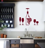 Dekoratif Duvar Sticker Şarap Şişesi Üzüm Bardakları Bar Yemek Odası Ev Iç Çıkartmalar - 1