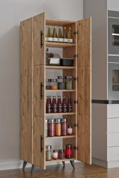 AEKA AE-3010 Nehir Atlantik Çam Çok Amaçlı Mutfak Dolabı&Banyo Dolabı,Kiler Dolabı, 6 Kapaklı, 6 Raflı - 1