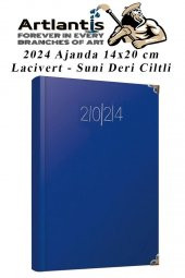 2024 Ajanda Lacivert 14x20 cm Çizgili 1 Adet Günlük Planlayıcı Suni Deri Ciltli Ajanda 2024 Ofis Okul Büro - 1