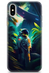 Apple iPhone X - XS Uyumlu Kılıf Supers 10 Astronot Full HD Kılıf Yeşil - 1