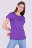 Mor Renk %100 Pamuk Bisiklet Yaka Basic Baskısız Kadın Örme Kısa Kollu Tshirt thumbnail 4