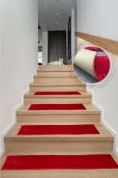 Comfort Bordo (1 ADET) Pufidik Peluş Merdiven Halısı Kaymaz Deri Tabanlı Basamak Paspası - 1