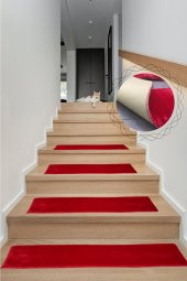 Comfort Bordo (5 Adet) Merdiven Halısı Pufidik Peluş Kaymaz Deri Tabanlı Basamak Paspası - 1