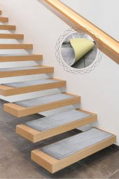 Comfort Gri (1 ADET) Pufidik Peluş Merdiven Halısı Kaymaz Deri Tabanlı Basamak Paspası - 1
