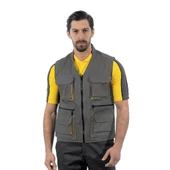 Şensel, Reflektörlü Çok Cepli Yelek, Gri-Sarı -118E1393- - 1