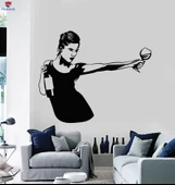 Dekoratif Duvar Sticker Kız Şişe Cam Şarap Bar Kokteyl Parti Çıkartmaları - 1