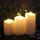 TriLine Alevsiz Titreyen LED Mum Büyük Boy 3lü Set Kumandalı - 3