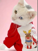 Santa and Friend Rudolph Kedi Tişörtü Yılbaşı Noel Christmas Kedi Elbisesi thumbnail 1