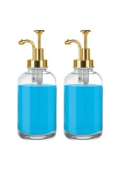 Digithome 2li Cam Sıvı Sabun ve Losyon Etiketli Gold Tıpalı Deterjan Şişesi Sabunluk 500 Ml Gold - 2