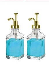 Digithome 2’li Cam Sıvı Sabun ve Losyon Etiketli Gold Tıpalı Deterjan Şişesi Sabunluk 500 Ml Gold - 2112020-G C1-1-289 - 2