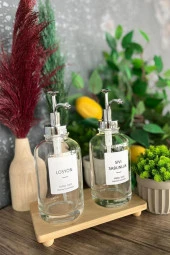 Digithome 2’li Cam Sıvı Sabun ve Losyon Etiketli Gümüş Tıpalı Deterjan Şişesi Sabunluk 500 Ml - 2012014-S C1-1-289 thumbnail 1