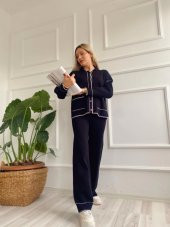 Kadın Çoban Dikişli Hırka-Pantolon Takım Siyah-Ekru - 2