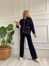 Kadın Çoban Dikişli Hırka-Pantolon Takım Siyah-Ekru - 3