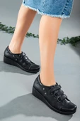 Cırtlı Cilt Siyah Kadın Dolgu Taban Günlük Ayakkabı thumbnail 2
