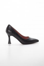 Cilt İnce Topuk Siyah Büyük Numara Kadın Ayakkabısı Topuklu Stiletto - 3