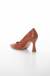 Cilt İnce Topuk Taba Büyük Numara Kadın Ayakkabısı Topuklu Stiletto - 5