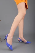 Saten Tek Sıra Taşlı Saks Mavi Büyük Numara Kadın Ayakkabısı Topuklu thumbnail 1