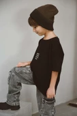 Bisiklet Yaka Nakışlı Oversize T-shirt Bebek Çocuk - 4