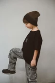 Bisiklet Yaka Nakışlı Oversize T-shirt Bebek Çocuk - 5