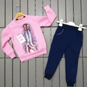 MODAVALS 3 İP ŞARDONLU TAŞ DETAYLI BASKILI KIZ ÇOCUK KOMBİN - 1