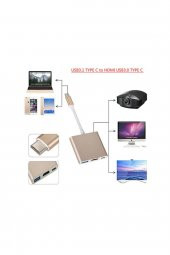 BASTORE Apple Macbook USB 3.1 Type-C to HDMI + USB 3.0 Çevirici Dönüştürücü Kablo Gold - 3