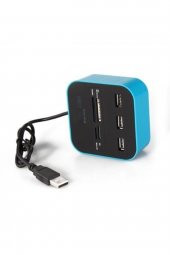 WOZLO 3 Port Usb 2.0 Hub - Usb Çoklayıcı + Usb Kart Okuyucu Mavi - 1