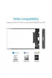 WOZLO 2.5 Inç Sata Usb 3.0 Harddisk Kutusu - Şeffaf - Micro Usb - 3