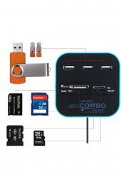 WOZLO 3 Port Usb 2.0 Hub - Usb Çoklayıcı + Usb Kart Okuyucu Mavi - 2