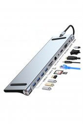 BASTORE Type C To 4k Hdmi + Vga 1080p + 4xusb + Kart Okuyucu + Gigabit Ethernet + Audio + Pd Çevirici Kablo - 1
