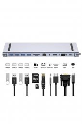 BASTORE Type C To 4k Hdmi + Vga 1080p + 4xusb + Kart Okuyucu + Gigabit Ethernet + Audio + Pd Çevirici Kablo - 2