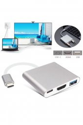 WOZLO Usb 3.1 Type-c To Hdmi Usb 3.0 Port Usb C Şarj Çevirici Adaptör - Type-c Mhl Kablo - 1